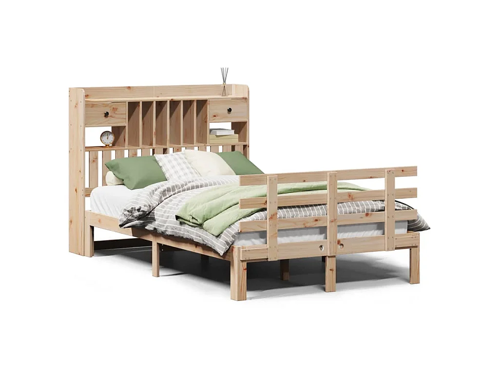 Bed met boekenkast zonder matras massief grenenhout 135x190 cm