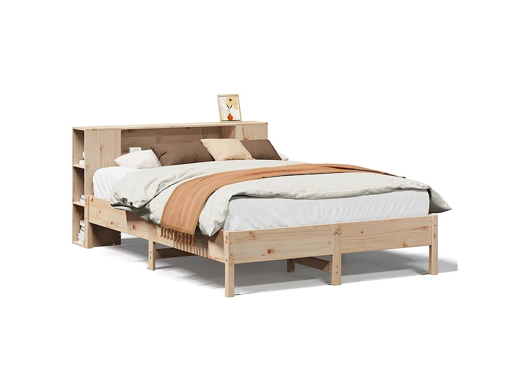 Bed met boekenkast zonder matras massief grenenhout 135x190 cm