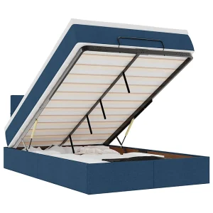 Bed poef met matras en LED's 120×200 cm stof blauw Bed poef met matras en LED's 120×200 cm stof blauw