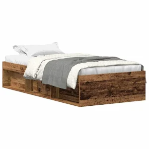 Bedframe zonder matras bewerkt 90×200 cm bewerkt hout oud Bedframe zonder matras bewerkt 90×200 cm bewerkt hout oud