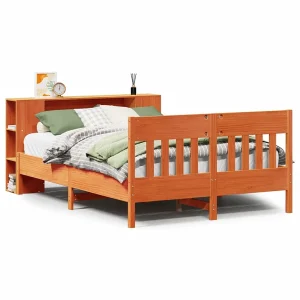 Bed met boekenkast zonder matras grenenhout wasbruin 150×200 cm