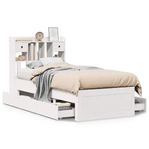 Bed met boekenkast zonder matras grenenhout wit 90×200 cm Bed met boekenkast zonder matras grenenhout wit 90×200 cm