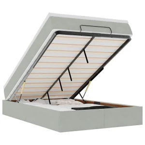 Bed poef met matras 120×190 cm fluweel lichtgrijs Bed poef met matras 120×190 cm fluweel lichtgrijs