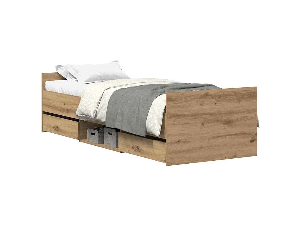 Bedframe zonder matras spaanplaat artisanaal eikenkleurig