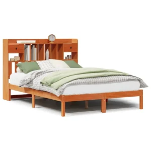 Bed met boekenkast zonder matras grenenhout wasbruin 140×190 cm Bed met boekenkast zonder matras grenenhout wasbruin 140×190 cm