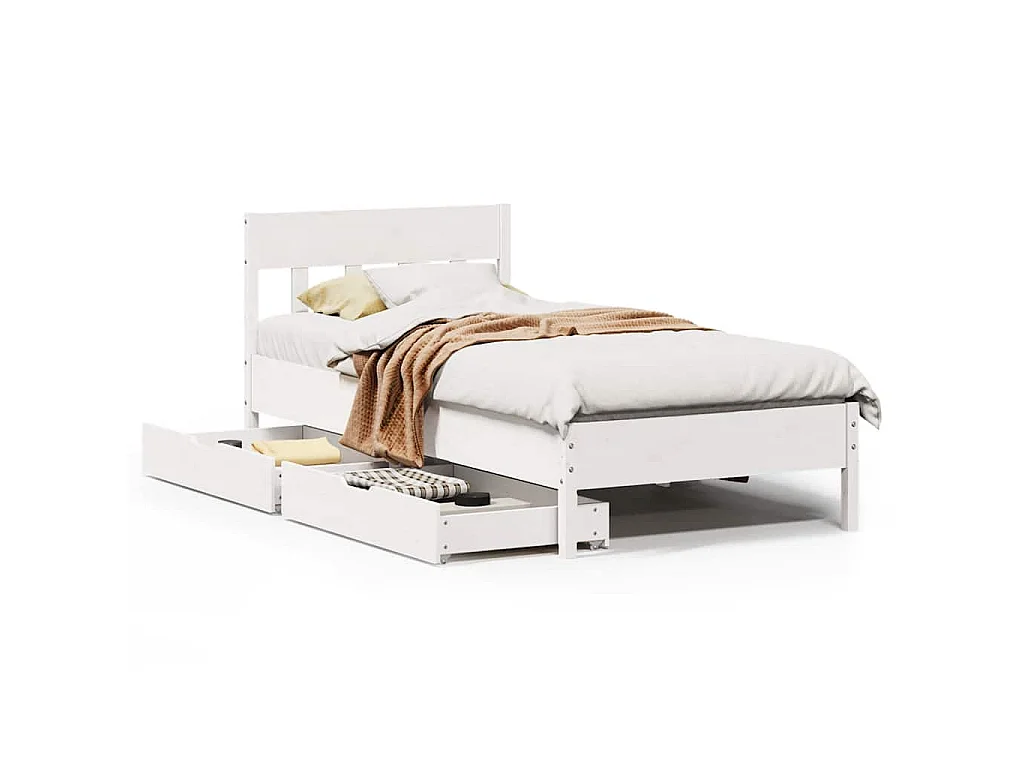 Bedframe zonder matras massief grenenhout wit 90x200 cm