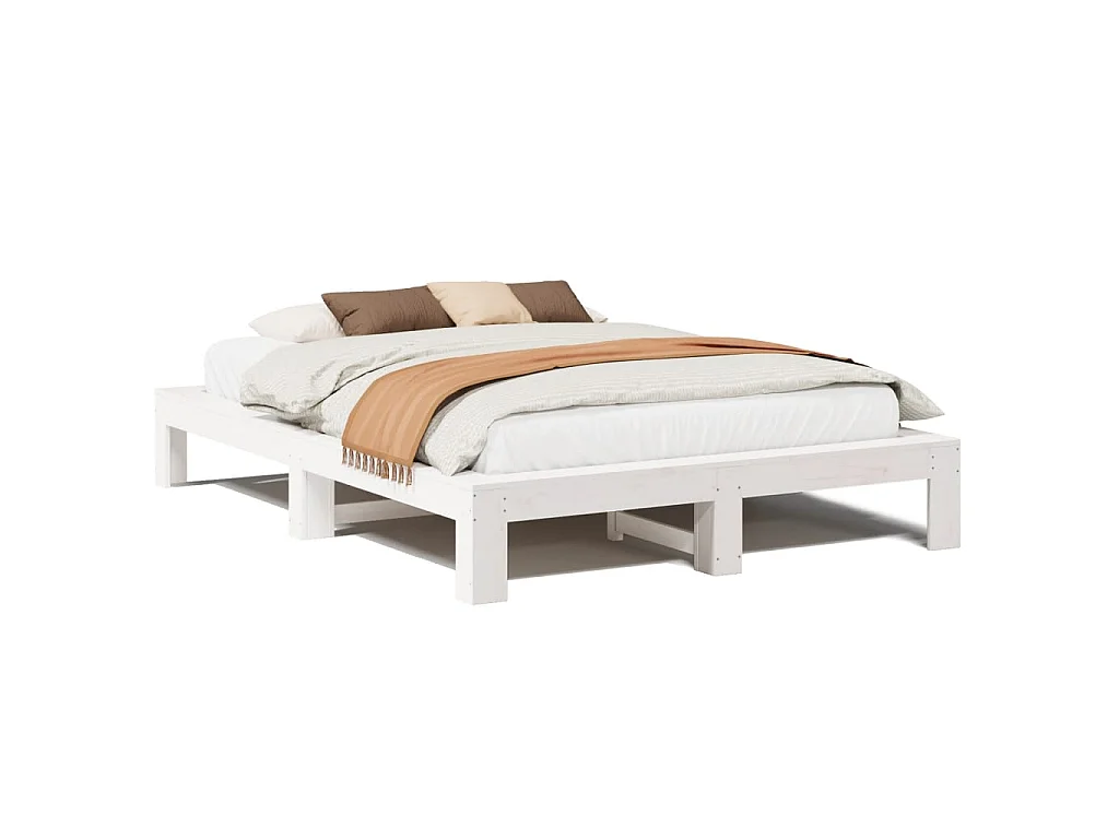 Bedframe zonder matras massief grenenhout wit 160x200 cm