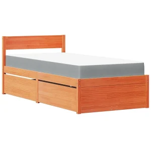 Bed met lades en matras massief grenenhout wasbruin 100×200 cm Bed met lades en matras massief grenenhout wasbruin 100×200 cm
