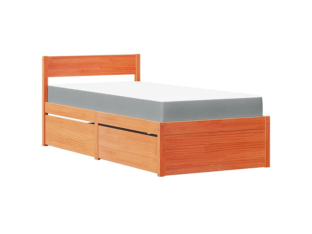 Bed met lades en matras massief grenenhout wasbruin 100x200 cm