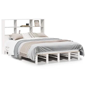 Bed met boekenkast zonder matras massief hout wit 140×190 cm Bed met boekenkast zonder matras massief hout wit 140×190 cm