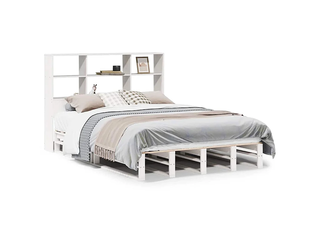 Bed met boekenkast zonder matras massief hout wit 140x190 cm