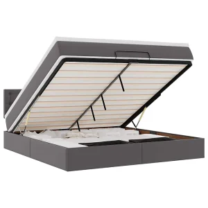Bed poef met matrassen en LED's 180x200cm kunstleer grijs Bed poef met matrassen en LED's 180x200cm kunstleer grijs
