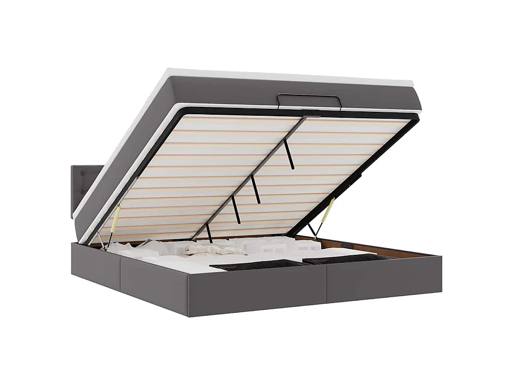 Bed poef met matrassen en LED's 180x200cm kunstleer grijs