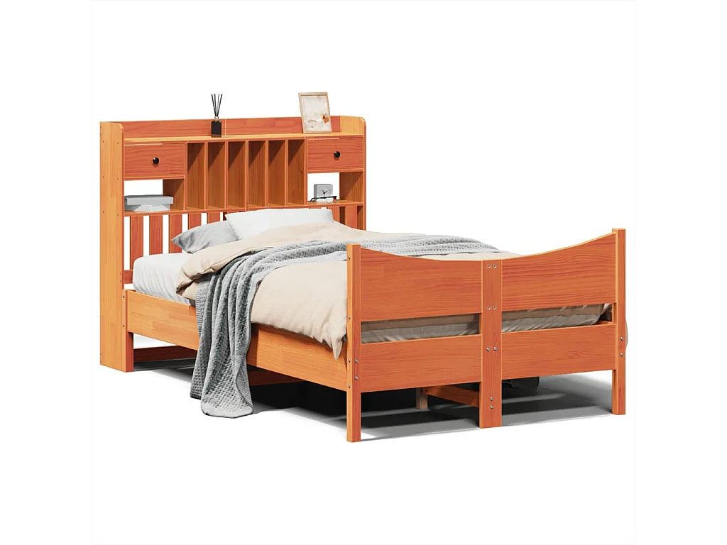 Bedframe zonder matras massief grenenhout wasbruin 135x190 cm