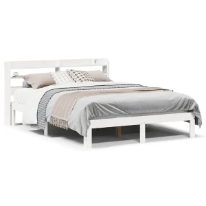 Bedframe met hoofdeinde zonder matras 140×190 cm wit