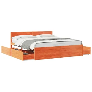 Bedframe zonder matras massief grenenhout wasbruin 200×200 cm Bedframe zonder matras massief grenenhout wasbruin 200×200 cm