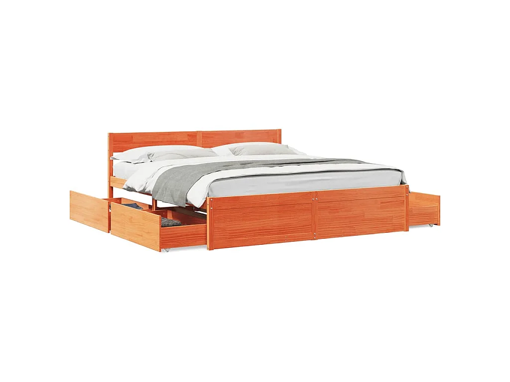 Bedframe zonder matras massief grenenhout wasbruin 200x200 cm