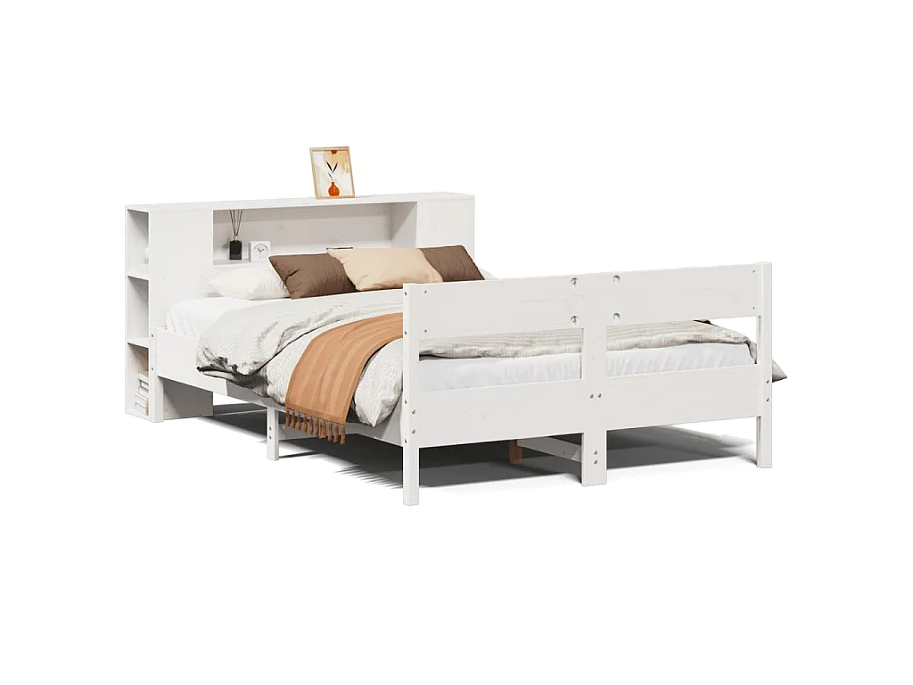 Bed met boekenkast zonder matras grenenhout wit 135x190 cm
