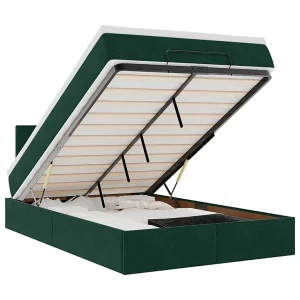Bed poef met matras en LED's 120×190 cm fluweel donkergroen Bed poef met matras en LED's 120×190 cm fluweel donkergroen