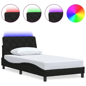 Bedframe met LED zonder matras 100×200 cm stof zwart Bedframe met LED zonder matras 100×200 cm stof zwart