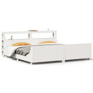 Bedframe zonder matras massief grenenhout wit 180×200 cm