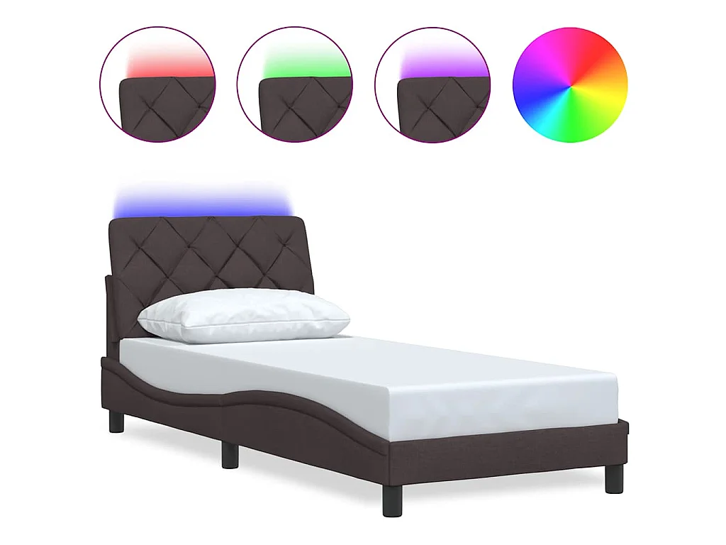 Bedframe met LED zonder matras 90x200 cm stof donkerbruin