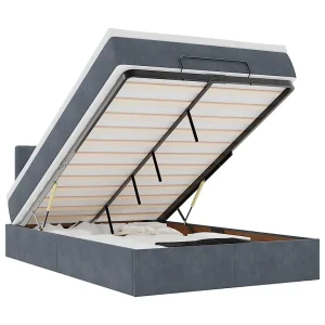 Bed poef met matras en LED's 120×190 cm fluweel donkergrijs Bed poef met matras en LED's 120×190 cm fluweel donkergrijs