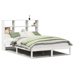 Bed met boekenkast zonder matras grenenhout wit 160×200 cm