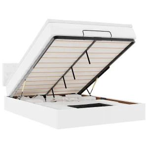 Bed poef met matrassen en LED's 140x200cm kunstleer zuiver wit Bed poef met matrassen en LED's 140x200cm kunstleer zuiver wit