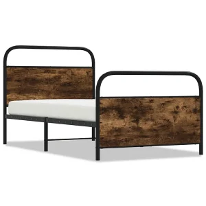 Bedframe zonder matras bewerkt hout gerookt eiken 100×190 cm Bedframe zonder matras bewerkt hout gerookt eiken 100×190 cm