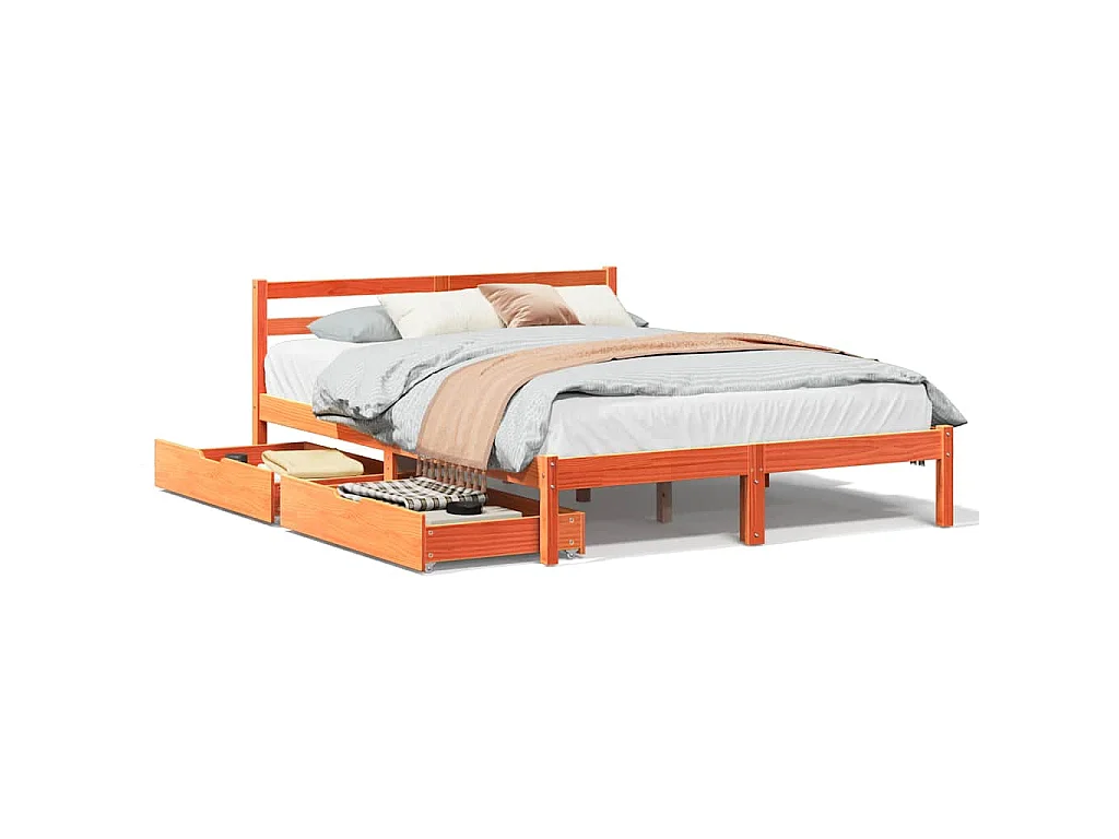 Bedframe zonder matras massief grenenhout wasbruin 150x200 cm