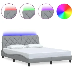 Bedframe met LED zonder matras 160×200 cm stof lichtgrijs Bedframe met LED zonder matras 160×200 cm stof lichtgrijs