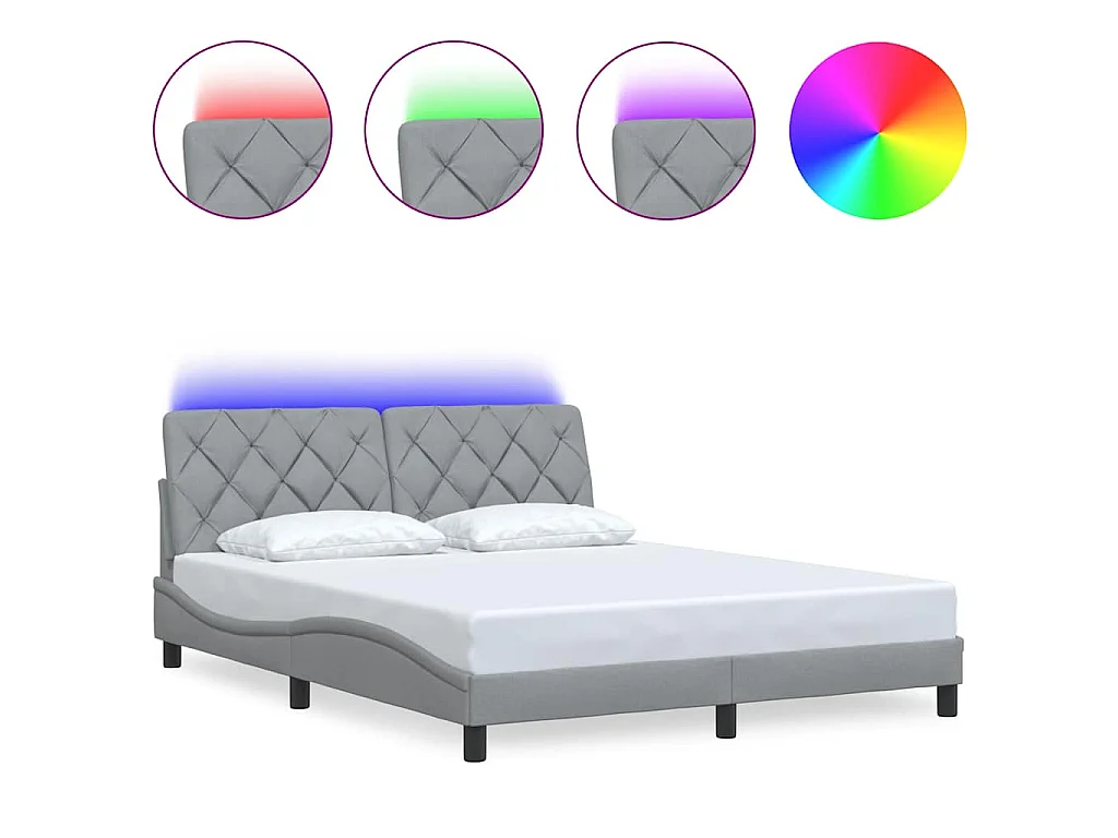 Bedframe met LED zonder matras 160x200 cm stof lichtgrijs