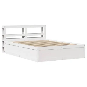 Bedframe met hoofdbord massief grenenhout wit 140×190 cm