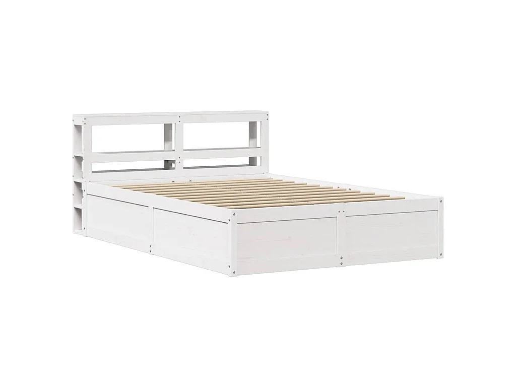 Bedframe met hoofdbord massief grenenhout wit 140x190 cm