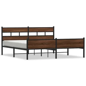 Bedframe zonder matras metaal bruin eikenkleur 183×213 cm Bedframe zonder matras metaal bruin eikenkleur 183×213 cm