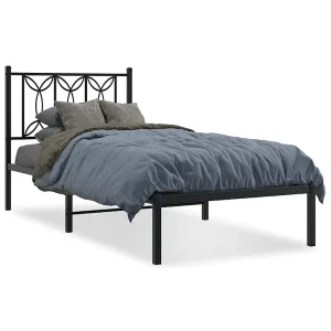 Bedframe met hoofdbord metaal zwart 90×190 cm Bedframe met hoofdbord metaal zwart 90×190 cm