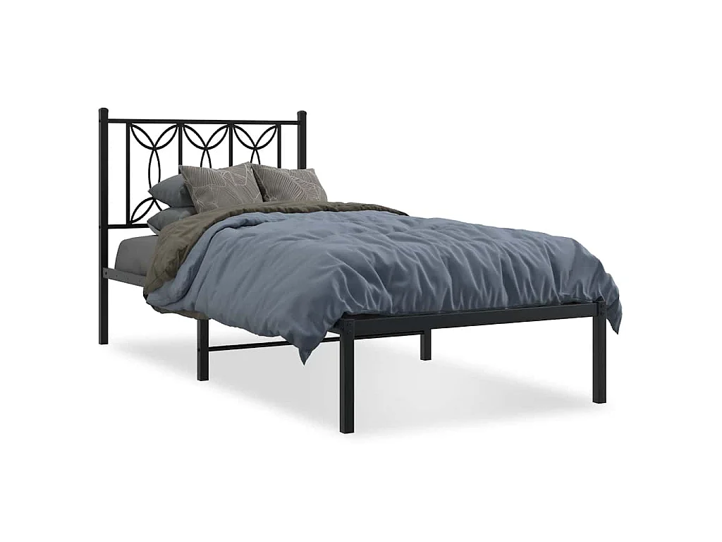 Bedframe met hoofdbord metaal zwart 90x190 cm