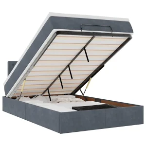 Bed poef met matras 120×190 cm fluweel donkergrijs Bed poef met matras 120×190 cm fluweel donkergrijs