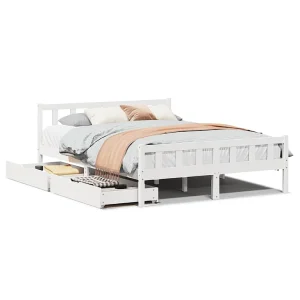 Bedframe zonder matras massief grenenhout wit 160×200 cm