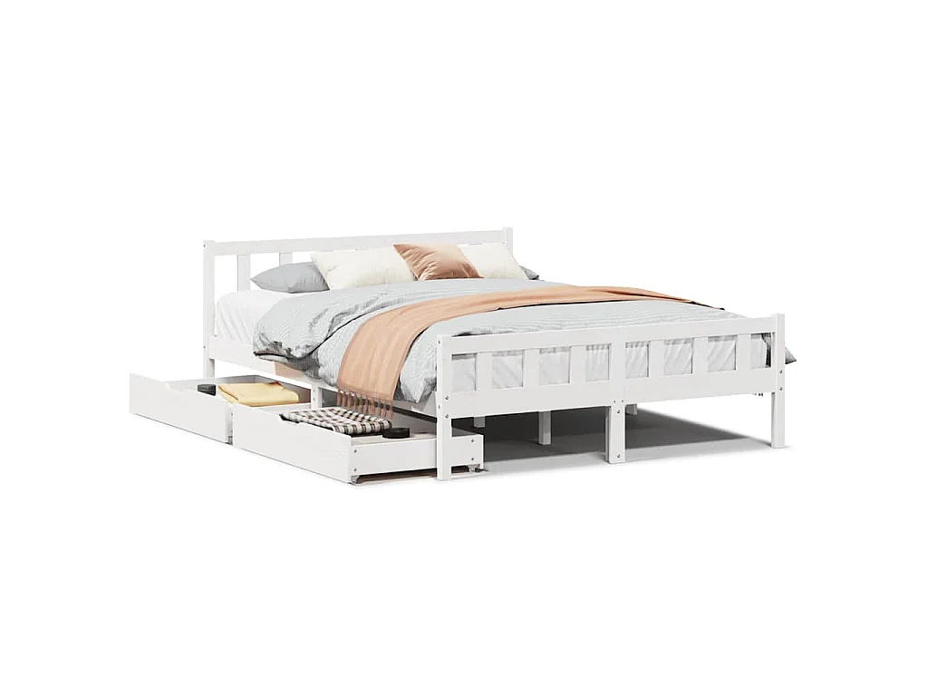 Bedframe zonder matras massief grenenhout wit 160x200 cm