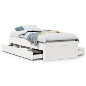 Bedframe zonder matras met lades grenenhout wit 90×200 cm Bedframe zonder matras met lades grenenhout wit 90×200 cm