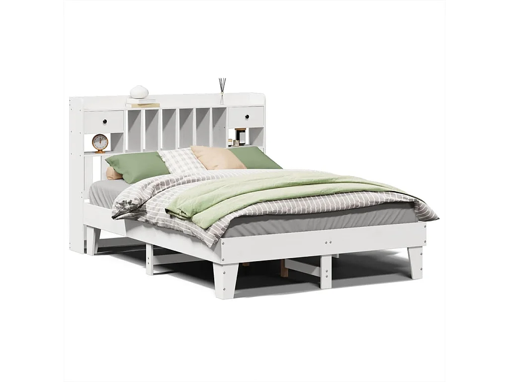 Bedframe zonder matras massief grenenhout wit 140x190 cm