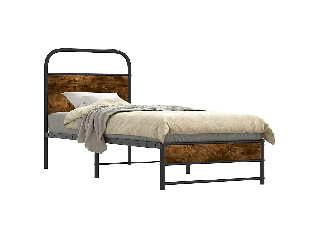 Bedframe zonder matras bewerkt hout gerookt eiken 75x190 cm
