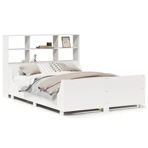 Bed met boekenkast zonder matras massief hout wit 140×190 cm Bed met boekenkast zonder matras massief hout wit 140×190 cm