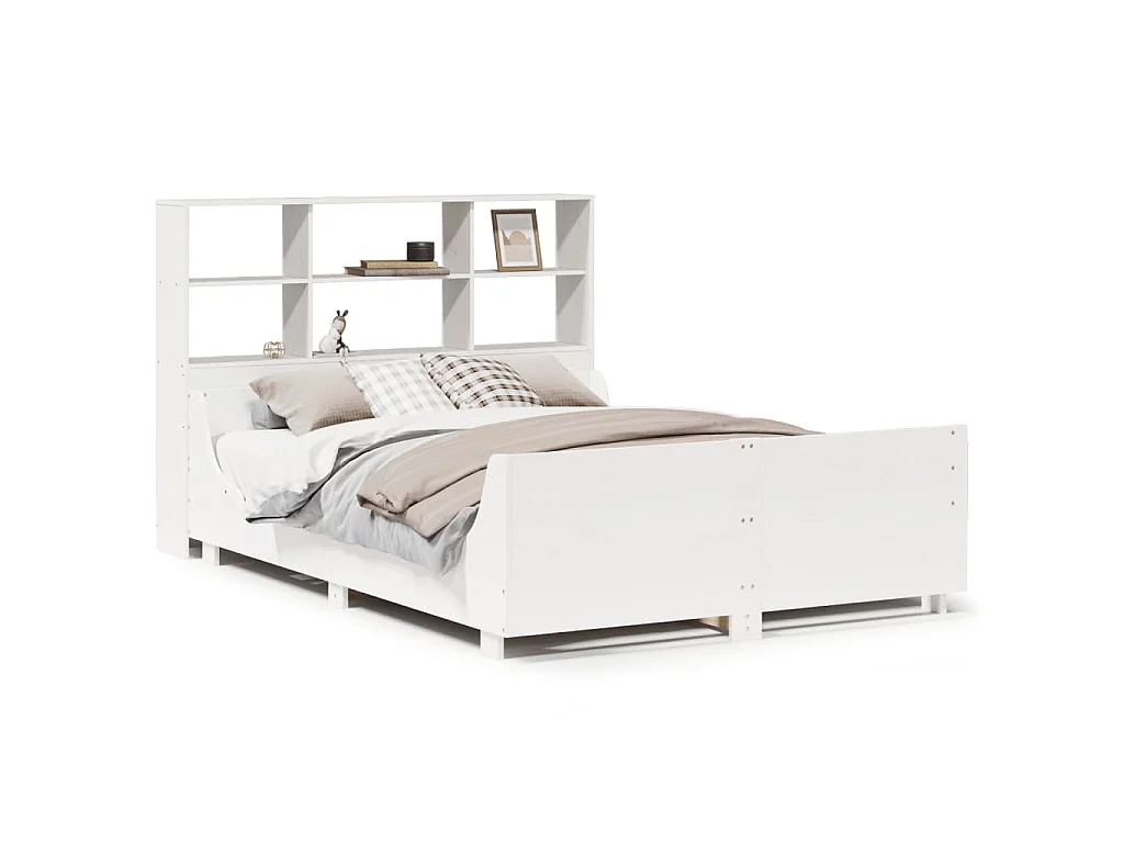 Bed met boekenkast zonder matras massief hout wit 140x190 cm