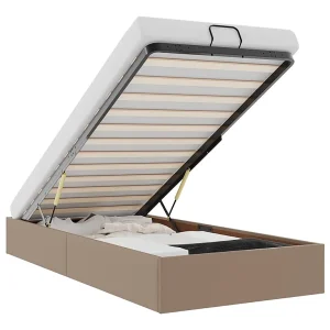 Bedframe zonder matras 100×200 cm kunstleer cappuccinokleurig Bedframe zonder matras 100×200 cm kunstleer cappuccinokleurig