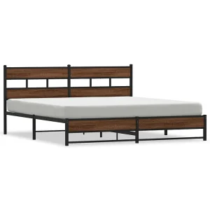 Bedframe zonder matras metaal bruin eikenkleur 183×213 cm Bedframe zonder matras metaal bruin eikenkleur 183×213 cm