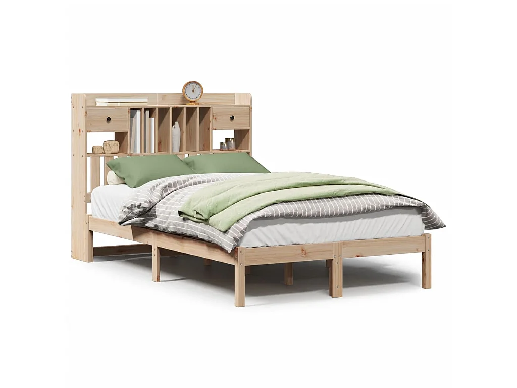 Bed met boekenkast zonder matras massief grenenhout 135x190 cm