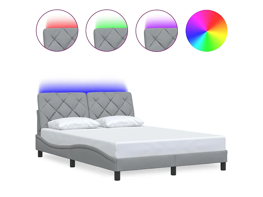 Bedframe met LED zonder matras stof 140x200 cm lichtgrijs